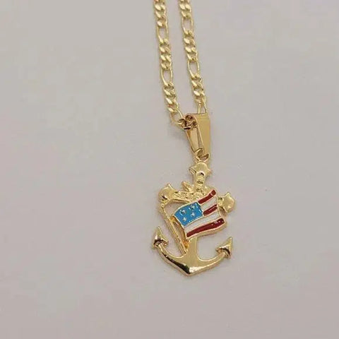 Brand New Brazilian 18k Gold Filled American Flag Anchor Necklace