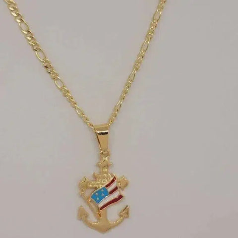 Brand New Brazilian 18k Gold Filled American Flag Anchor Necklace