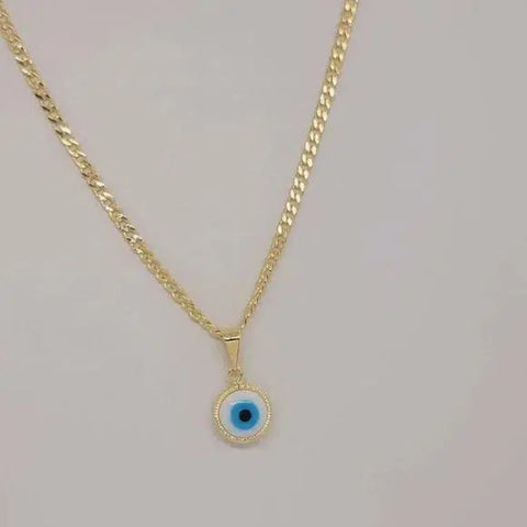 Brand New Brazilian 18k Gold Filled Blue Evil Eye Necklace