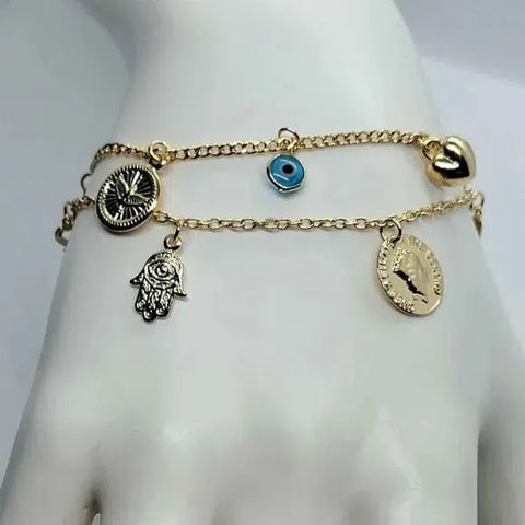 Brand New Brazilian 18k Gold Filled Virgen De Guadalupe w/ multi charms Bracelet