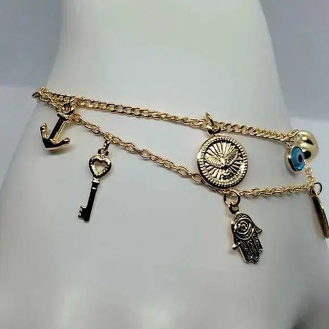 Brand New Brazilian 18k Gold Filled Virgen De Guadalupe w/ multi charms Bracelet