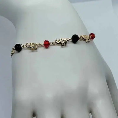 Brand New Brazilian 18k Gold Filled 3 Elephant Red- Black Bead Bracelet