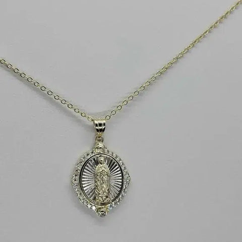 Brand New Sterling Silver 925 Virgen de Guadalupe with zirconia Stones Necklace