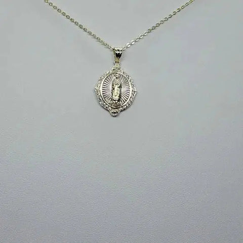 Brand New Sterling Silver 925 Virgen de Guadalupe with zirconia Stones Necklace