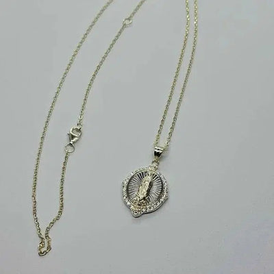 Brand New Sterling Silver 925 Virgen de Guadalupe with zirconia Stones Necklace