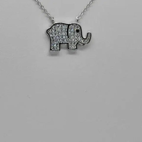 Brand New Sterling Silver 925 Elephant with cubic zirconia stones Necklace