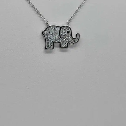 Brand New Sterling Silver 925 Elephant with cubic zirconia stones Necklace