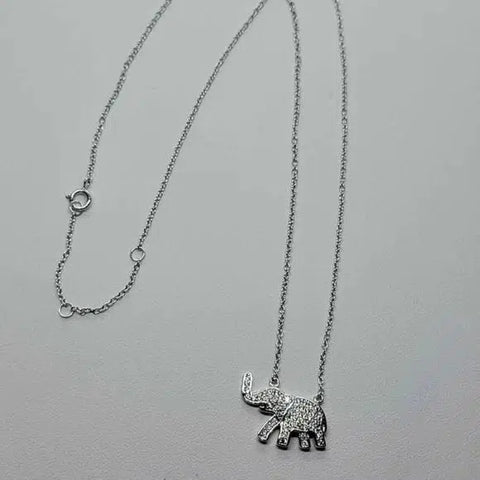 Brand New Sterling Silver 925 Elephant w/ cubic zirconia stones Necklace