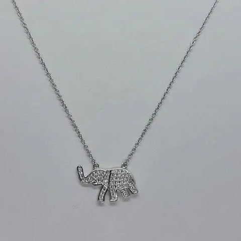 Brand New Sterling Silver 925 Elephant w/ cubic zirconia stones Necklace