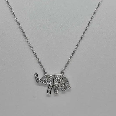 Brand New Sterling Silver 925 Elephant w/ cubic zirconia stones Necklace