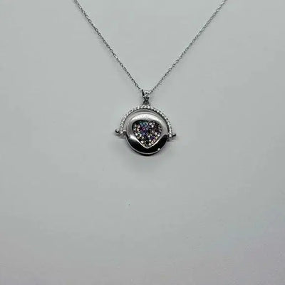 Brand New Sterling Silver 925 Round Multi Color Heart Necklace