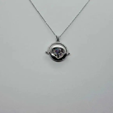 Brand New Sterling Silver 925 Round Multi Color Heart Necklace