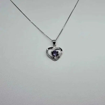 Brand New Sterling Silver 925 Purple Gem Heart Necklace