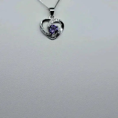 Brand New Sterling Silver 925 Purple Gem Heart Necklace