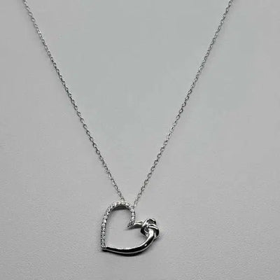 Brand New Sterling Silver 925 Heart w/ Cz stones Necklace