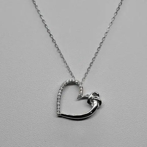 Brand New Sterling Silver 925 Heart w/ Cz stones Necklace