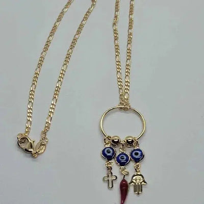 Brand New Brazilian 18k Gold Filled Lucky Charms with Blue Evil Eye Necklace