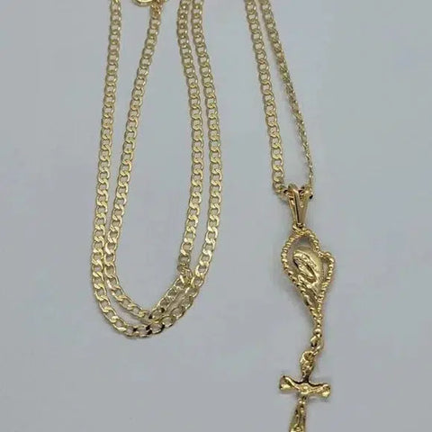 Brand New Brazilian 18k Gold Filled Virgen And Cross Necklace