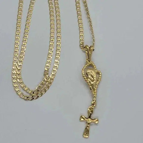 Brand New Brazilian 18k Gold Filled Virgen And Cross Necklace