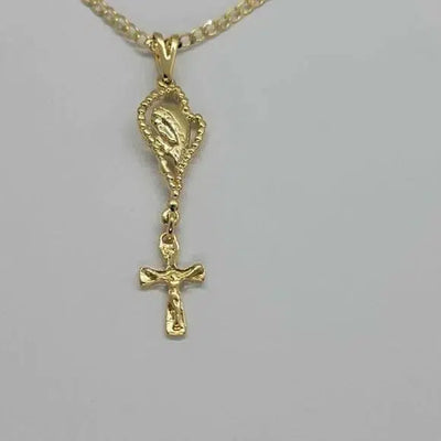 Brand New Brazilian 18k Gold Filled Virgen And Cross Necklace