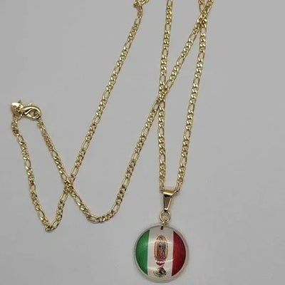 Brand New Brazilian 18k Gold Filled Virgen De Guadalupe W/ Mexican Flag Necklace