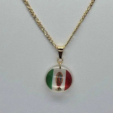 Brand New Brazilian 18k Gold Filled Virgen De Guadalupe W/ Mexican Flag Necklace