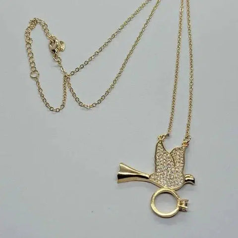 Brand New Brazilian 18k Gold Filled Dove with Ring Necklace