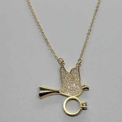 Brand New Brazilian 18k Gold Filled Dove with Ring Necklace