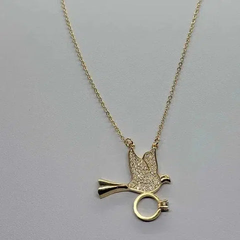 Brand New Brazilian 18k Gold Filled Dove with Ring Necklace