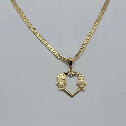 Brand New Brazilian 18k Gold Filled Son and Daughter Heart Necklace