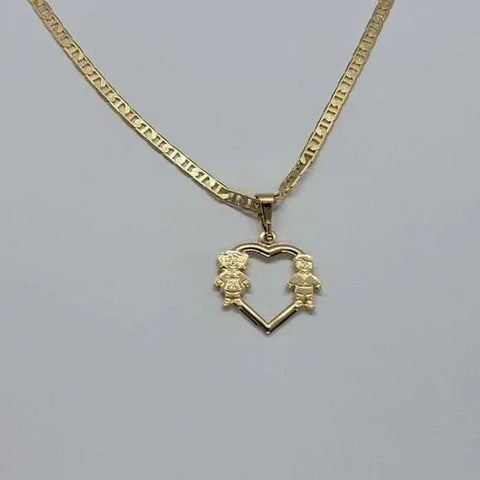 Brand New Brazilian 18k Gold Filled Son and Daughter Heart Necklace