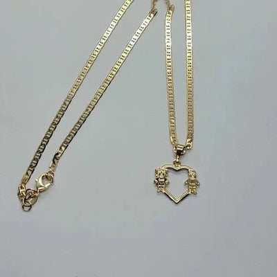 Brand New Brazilian 18k Gold Filled Son and Daughter Heart Necklace