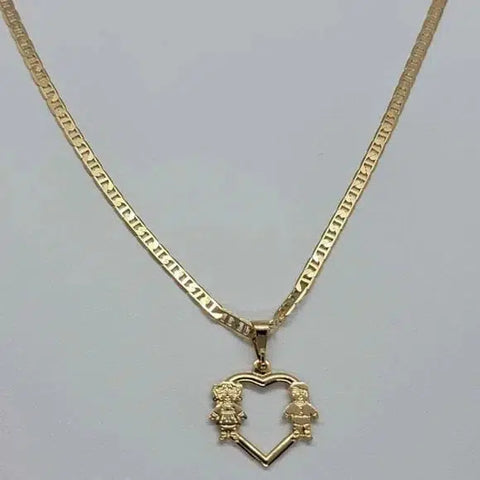 Brand New Brazilian 18k Gold Filled Son and Daughter Heart Necklace