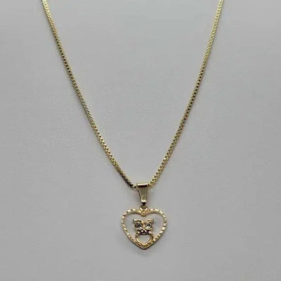 Brand New Brazilian 18k Gold Filled Owl In Heart w/ Cubic zirconia Stones Necklace