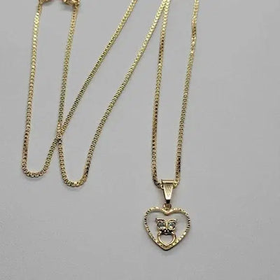 Brand New Brazilian 18k Gold Filled Owl In Heart w/ Cubic zirconia Stones Necklace