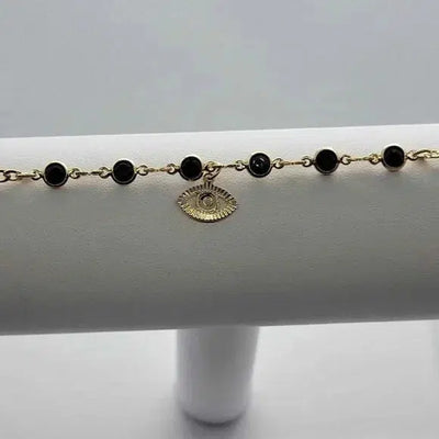 Brand New Brazilian 18k Gold Filled Evil Eye with Black Gems Anklet