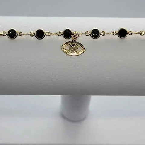 Brand New Brazilian 18k Gold Filled Evil Eye with Black Gems Anklet