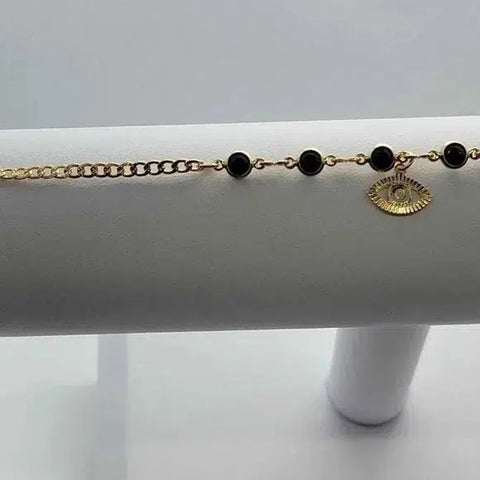 Brand New Brazilian 18k Gold Filled Evil Eye with Black Gems Anklet