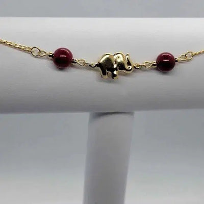 Brand New Brazilian 18k Gold Filled Red Bead Elephant Anklet