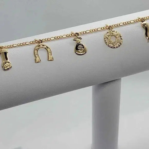 Brand New Brazilian 18k gold filled Multi Good Luck Charms Anklet