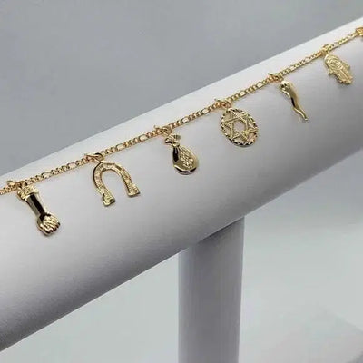 Brand New Brazilian 18k gold filled Multi Good Luck Charms Anklet