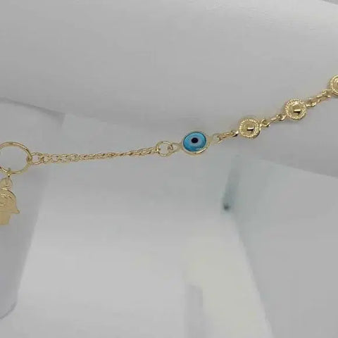 Brand New Brazilian 18k Gold Filled Hamsa & Evil Eye Anklet