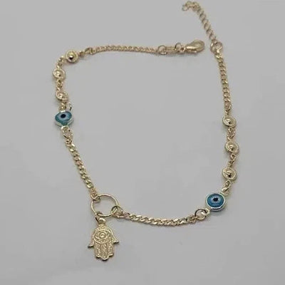 Brand New Brazilian 18k Gold Filled Hamsa & Evil Eye Anklet