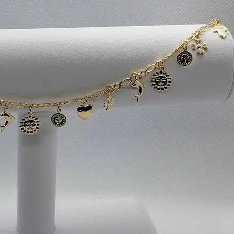 Brand New Brazilian 18k Gold Filled Lucky Multi Charms Anklet