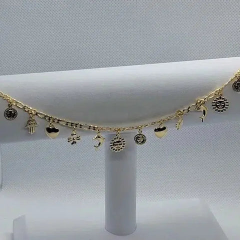 Brand New Brazilian 18k Gold Filled Lucky Multi Charms Anklet