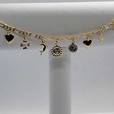 Brand New Brazilian 18k Gold Filled Lucky Multi Charms Anklet