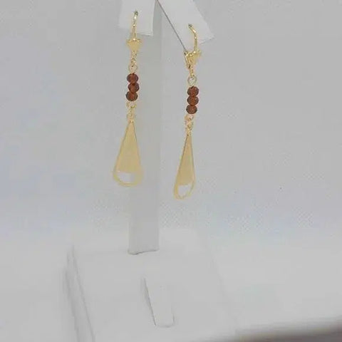 Brand New Brazilian 18k Gold Filled Brown Beaded Earrings