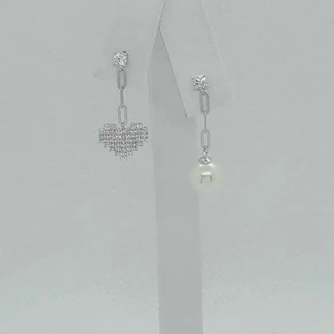 Brand New Sterling Silver 925 Heart And pearl With cubic zirconia Stones Earrings