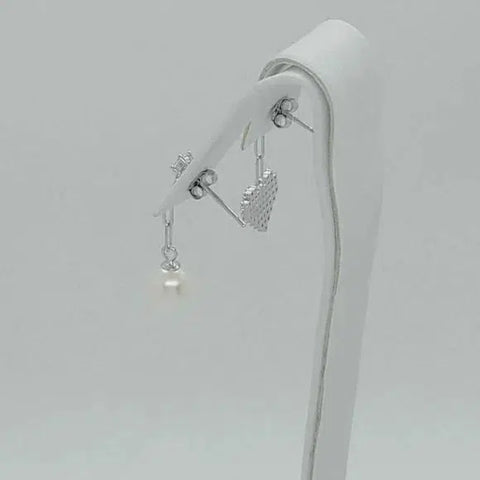 Brand New Sterling Silver 925 Heart And pearl With cubic zirconia Stones Earrings