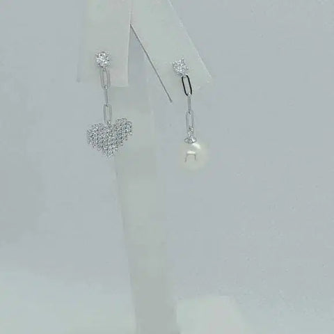 Brand New Sterling Silver 925 Heart And pearl With cubic zirconia Stones Earrings